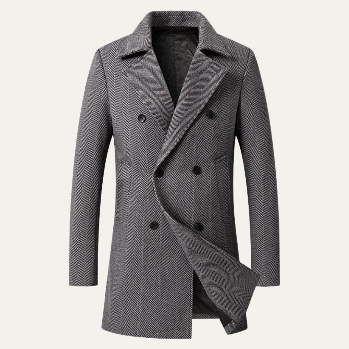 Axel | Men's Herringbone Wool Overcoat Beige Double Breasted