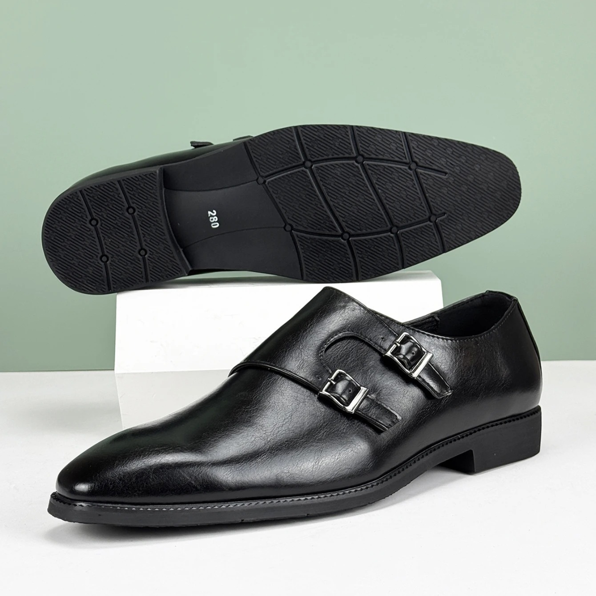 Axel | Men's Double Buckle Strap Dress Shoes Brown Leather