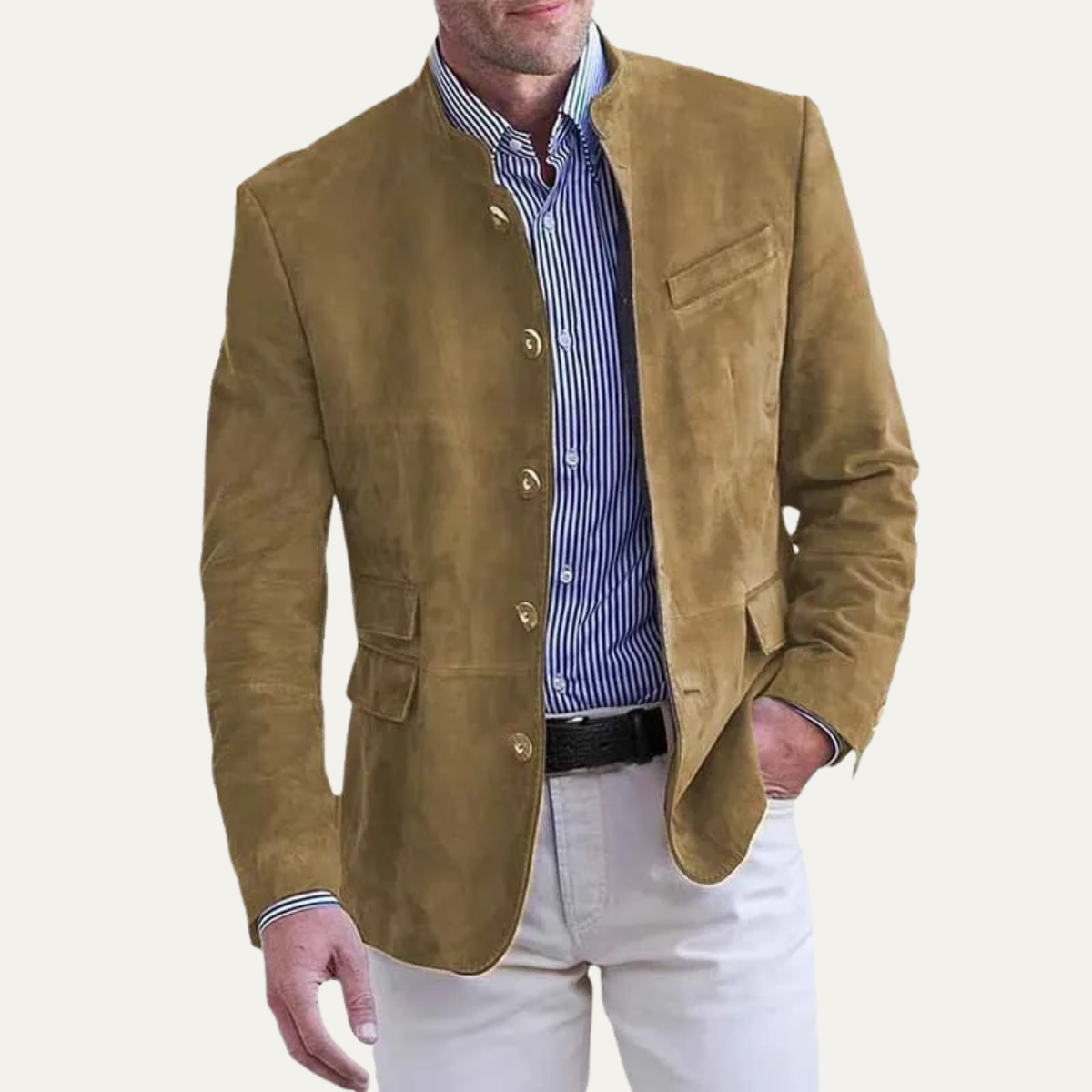 Beau | Men's Casual Suede Blazer Tan Single Breasted Button