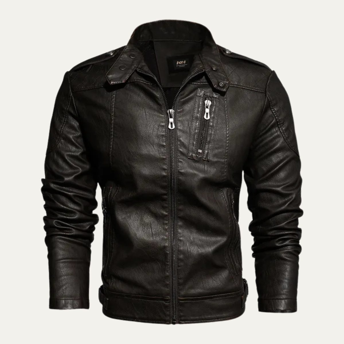 Kobe | Men's Leather Jacket Brown Moto Quilted Shoulders