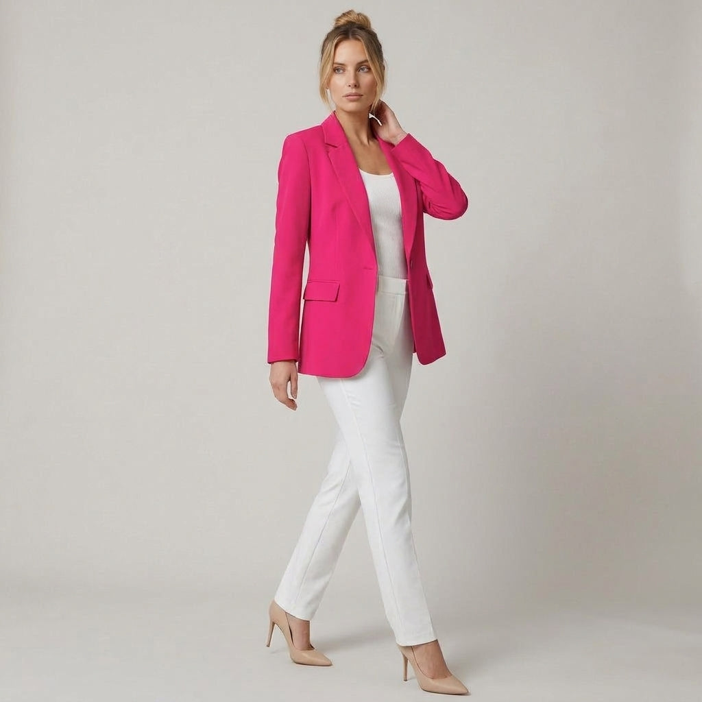 Dama Washington Vera women's tailored single button blazer Pink - model side view