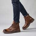 Dama Washington Kade men's leather ankle boots brown lace up work boot - on foot detail