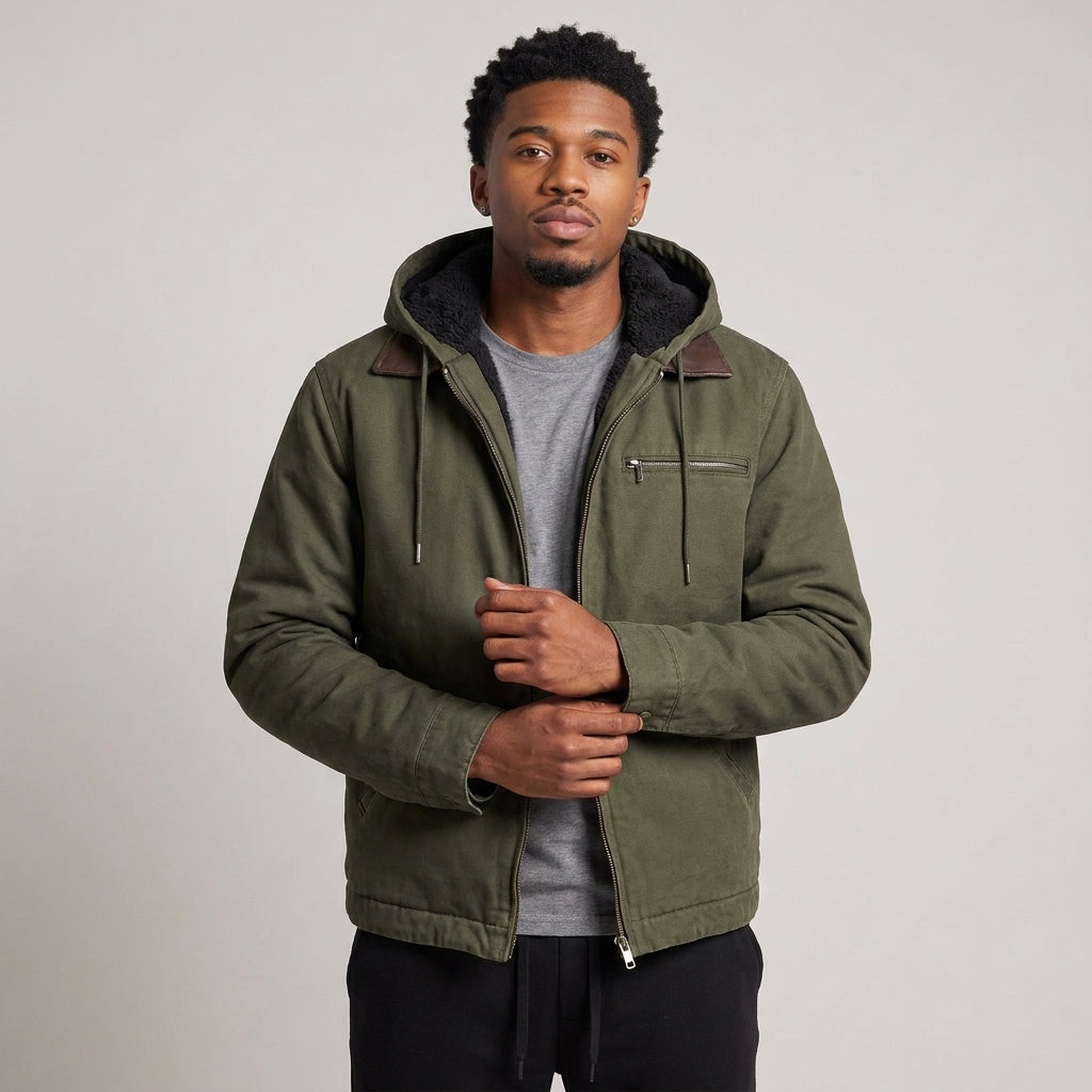 Dama Washington Magnus fleece lined hooded windbreaker jacket Green - model front view