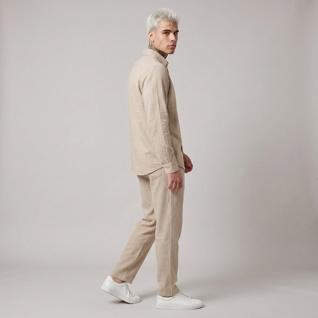 Dama Washington Rowan oversized linen set Khaki - full outfit model view