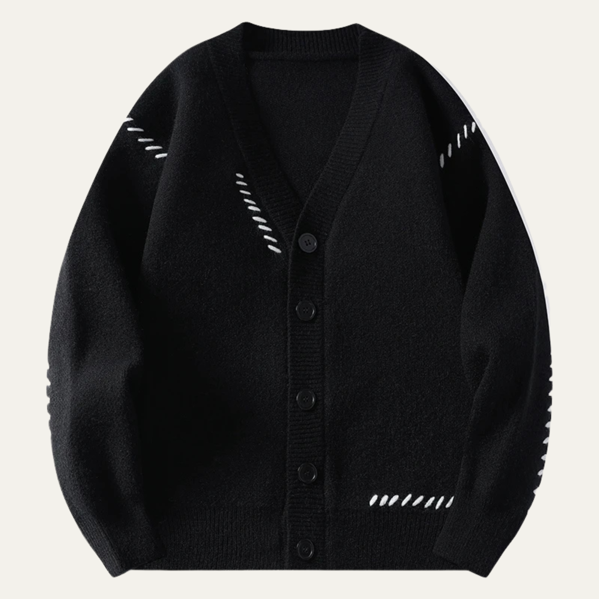 Axel | Men's Cardigan Sweater Cream Knit Button Up Embroidered
