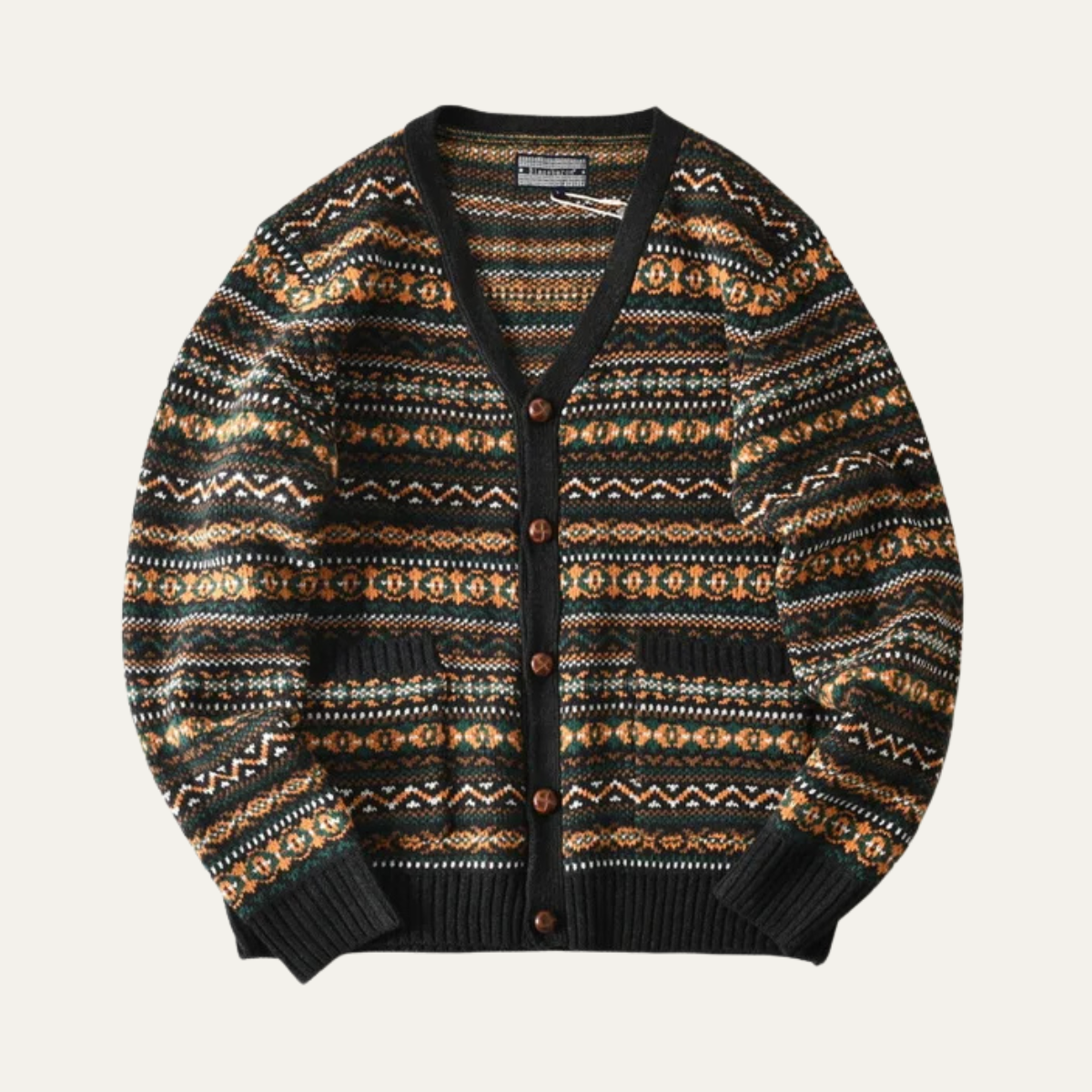 Bram | Men's Vintage Argyle Cardigan Black Multi