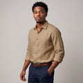 Dama Washington Sage long sleeve linen shirt Khaki - model front view