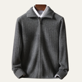 Dama Washington Blake men's ribbed zip cardigan gray sweater - front view