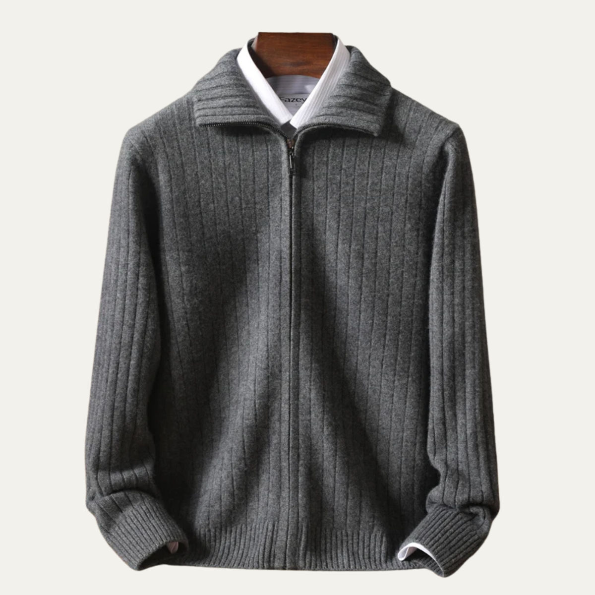 Blake | Men's Ribbed Zip Cardigan Gray Sweater