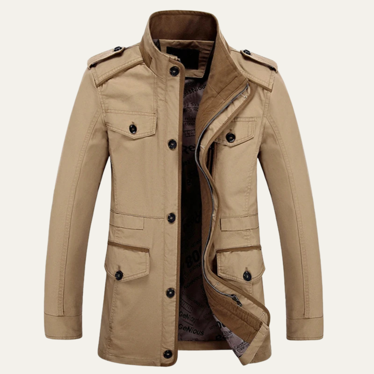 Bram | Men's Casual Utility Jacket Beige Long Sleeve