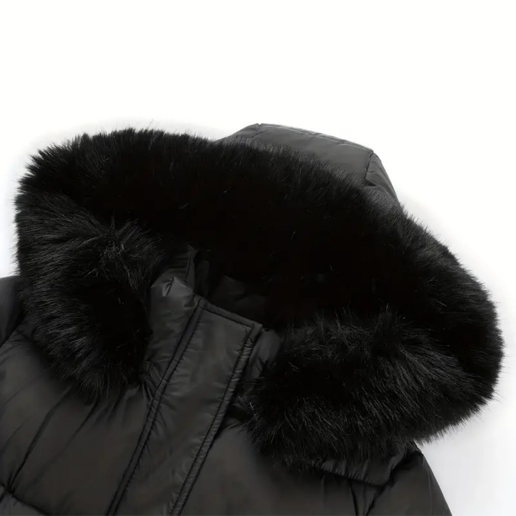 Dama Washington Ada women's puffer coat black faux fur hood belted - view 3