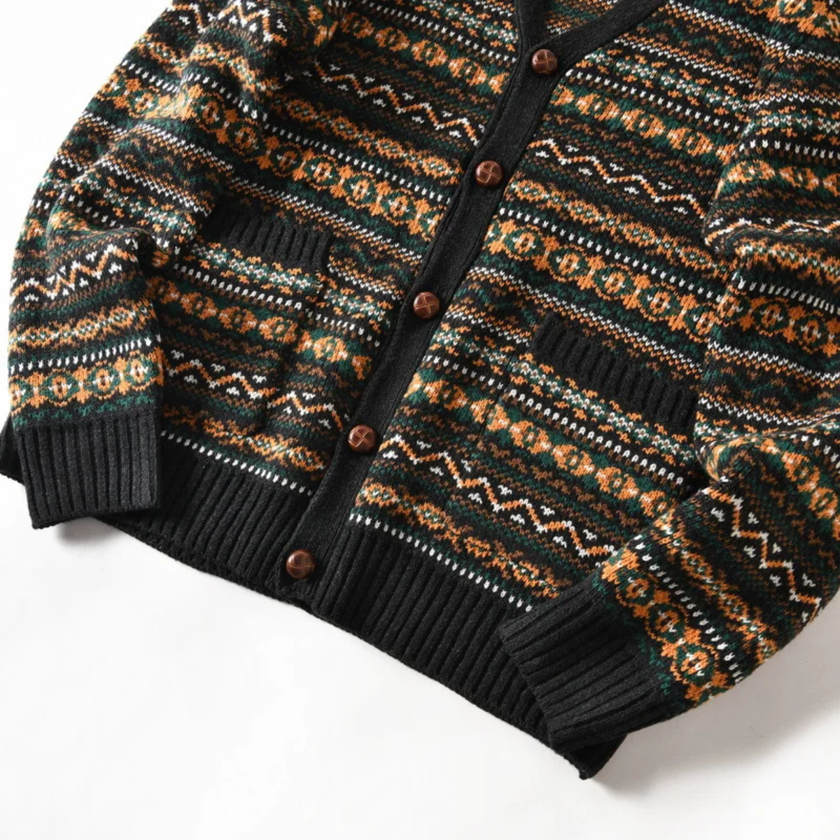 Bram | Men's Vintage Argyle Cardigan Black Multi