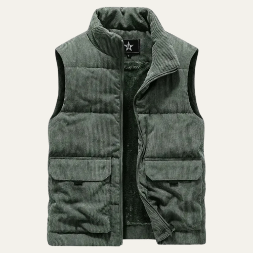 Dama Washington Ash men's corduroy puffer vest tan cargo pockets - view 2