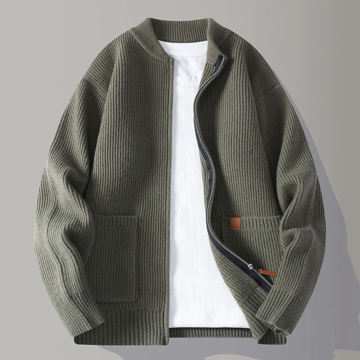 Beau | Men's Casual Ribbed Zip Cardigan Cream