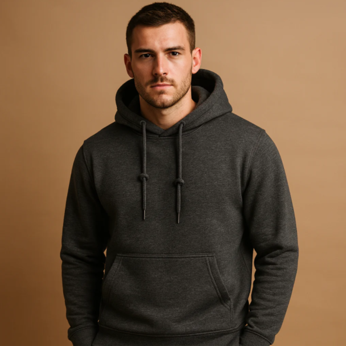 Bram | Men's Hoodie Gray Cream Pullover Drawstring Pocket