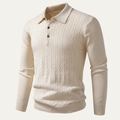 Dama Washington Beau men's cable knit polo sweater cream long sleeve - front view