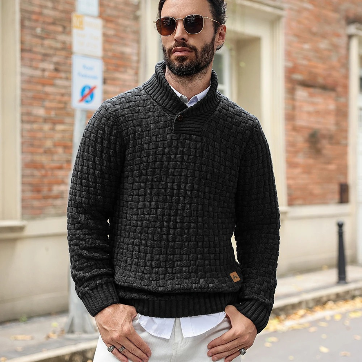Axel | Men's Turtleneck Cable Knit Sweater Charcoal