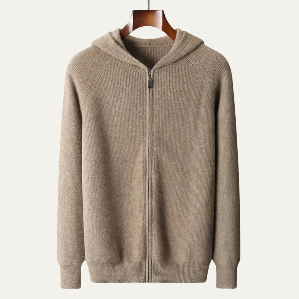 Dama Washington Sage men's zip up hoodie cream ribbed knit - view 11