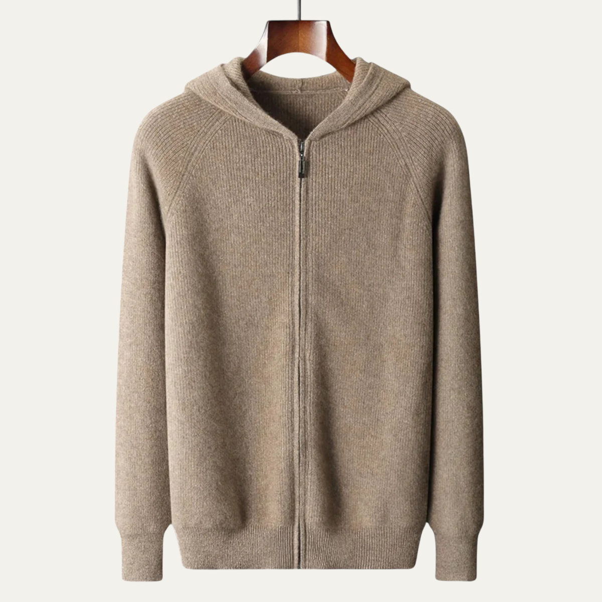 Sage | Men's Zip Up Hoodie Cream Ribbed Knit