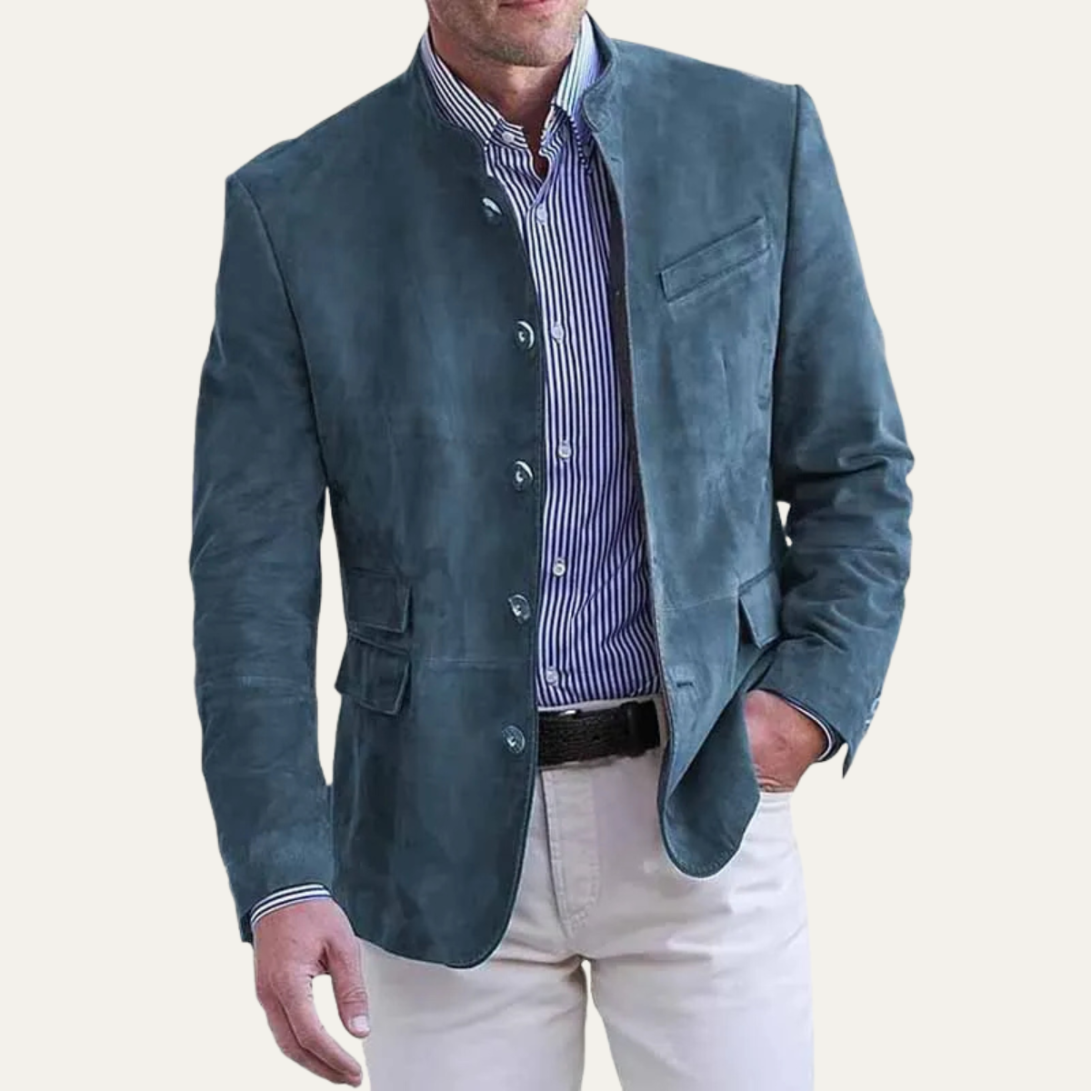 Beau | Men's Casual Suede Blazer Tan Single Breasted Button