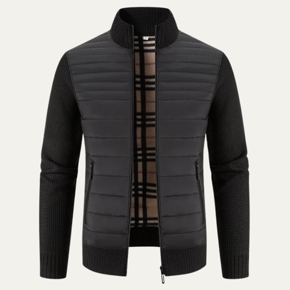 Axel | Men's Quilted Puffer Jacket Navy Knit Sleeves