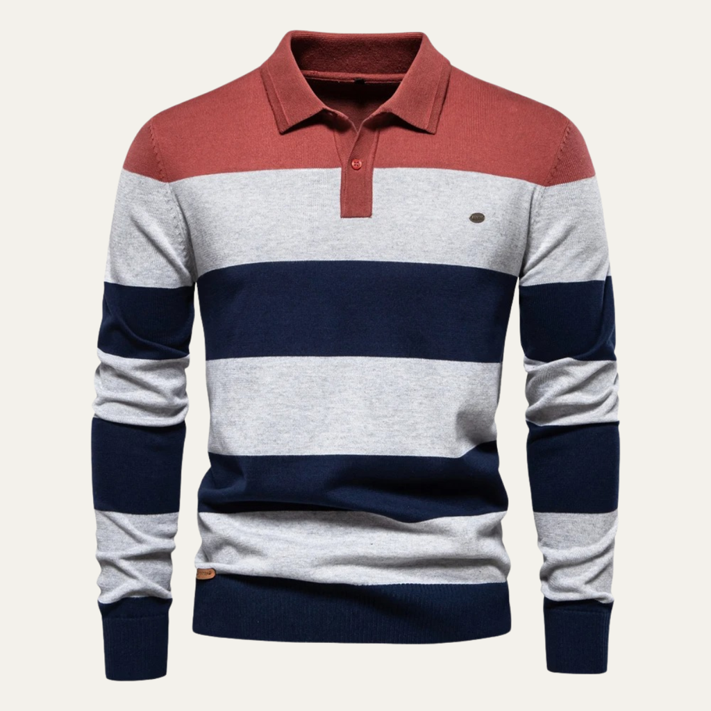 Dama Washington Beau men's striped polo sweater navy gray burgundy - view 4