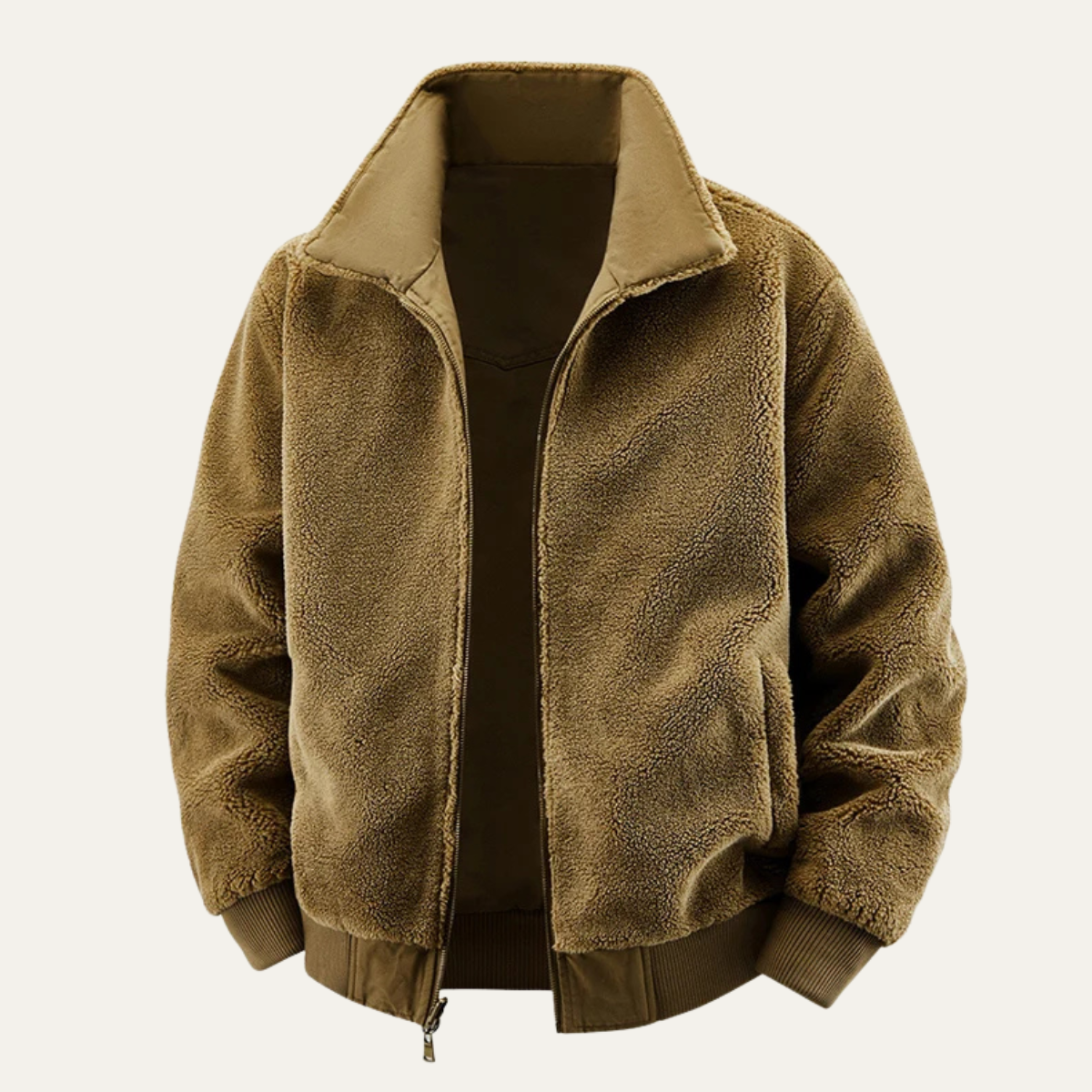Bram | Men's Casual Sherpa Collar Bomber Jacket Khaki