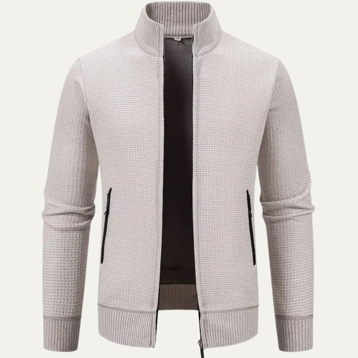 Ives | Men's Quarter Zip Cardigan Cream Knit Stand Collar