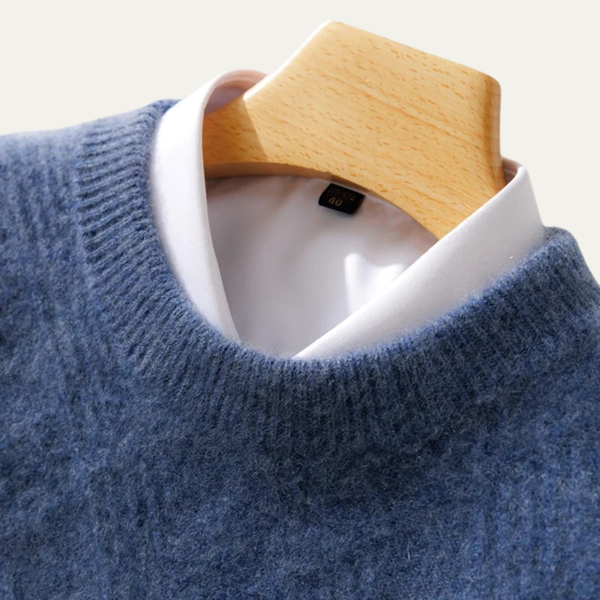 Ezra | Men's Cream Diamond Knit Crew Neck Sweater