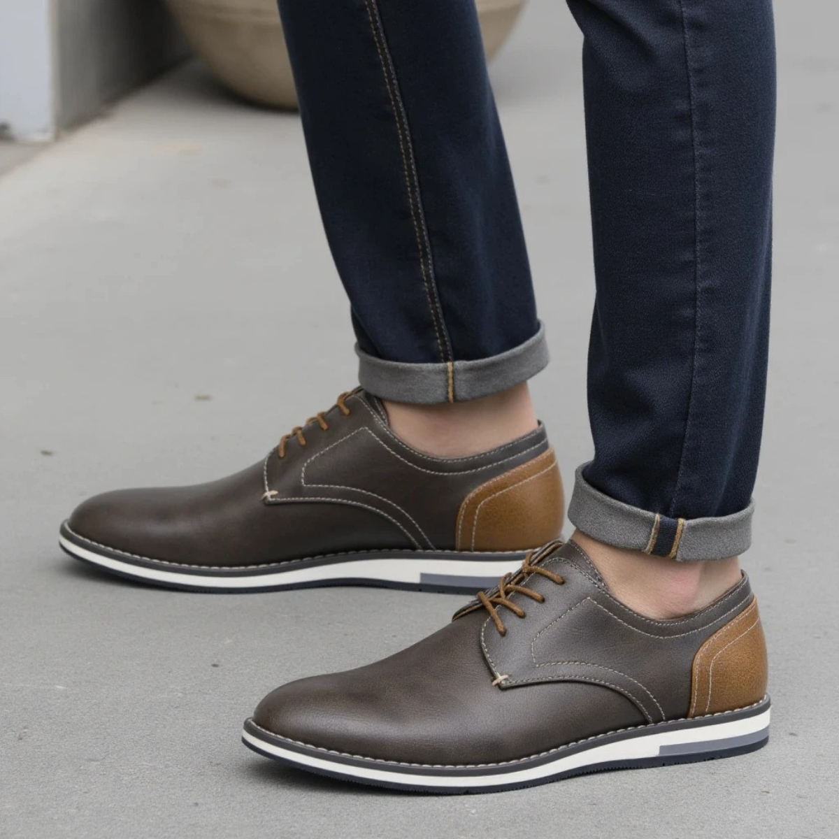 Axel | Men's Casual Oxford Leather Sneakers Gray Brown