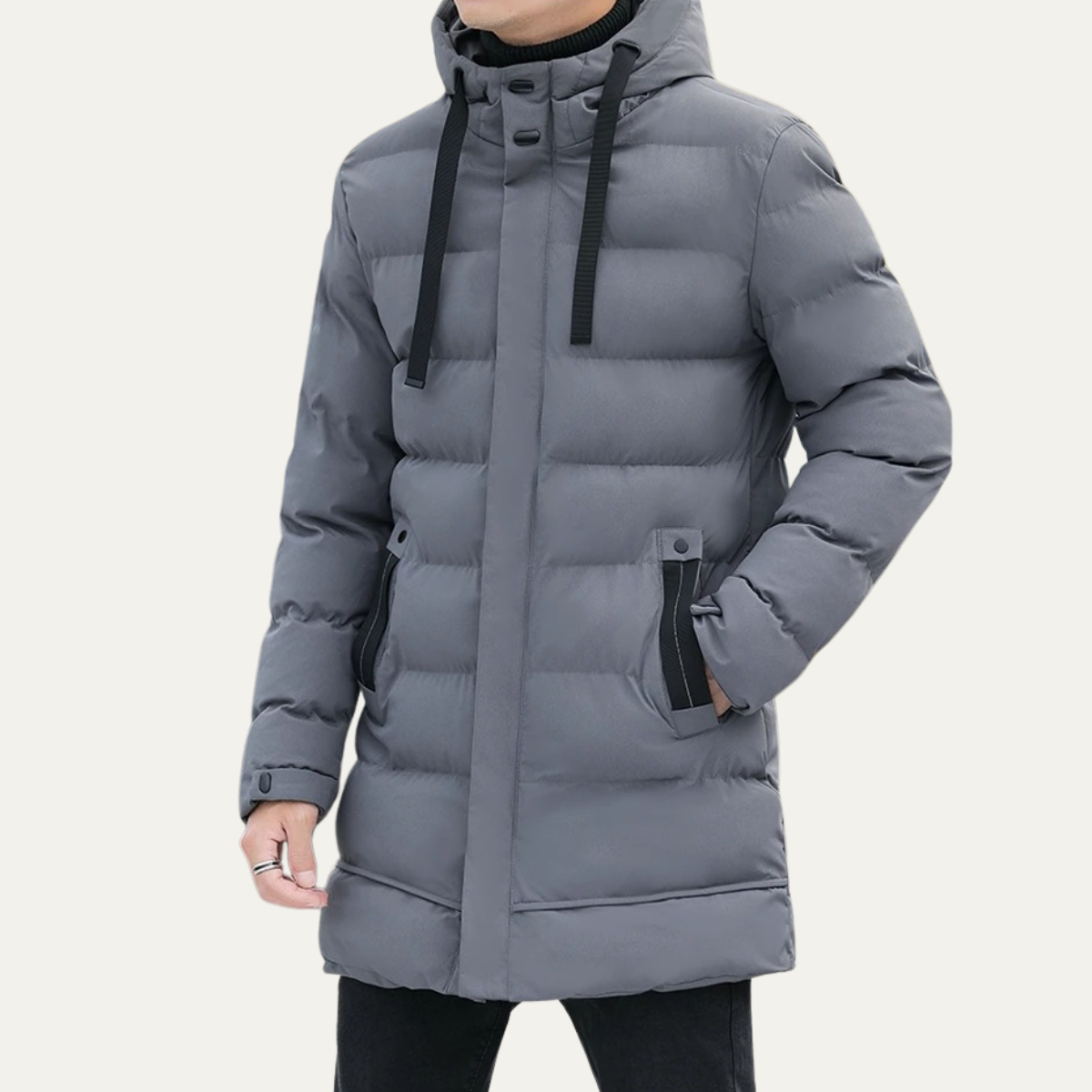 Zeke | Men's Puffer Coat Black Longline Hooded