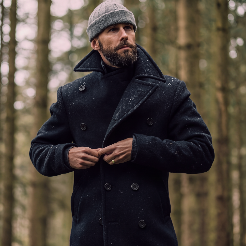 Rhys | Men's Double Breasted Wool Pea Coat Navy