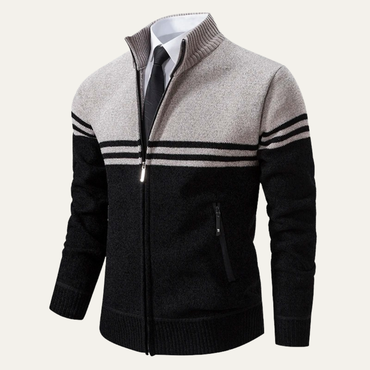 Voss | Men's Striped Zip Up Cardigan Gray Navy