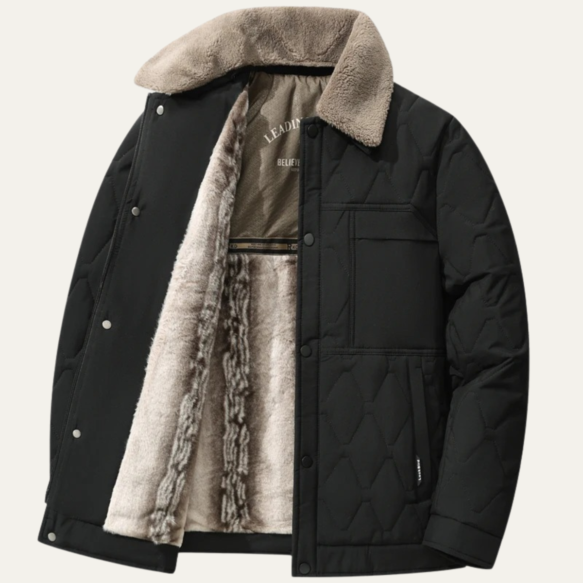 Bram | Men's Quilted Puffer Jacket Cream Sherpa Collar