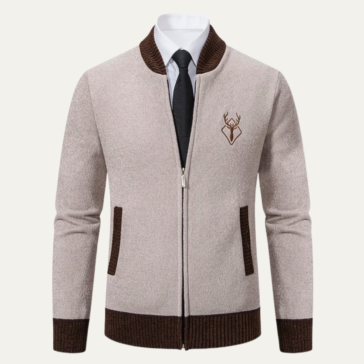 Bram | Men's Wool Blend Cardigan Navy Black Collar