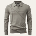 Dama Washington Wade men's lightweight polo sweater gray geometric pattern long sleeve - front view