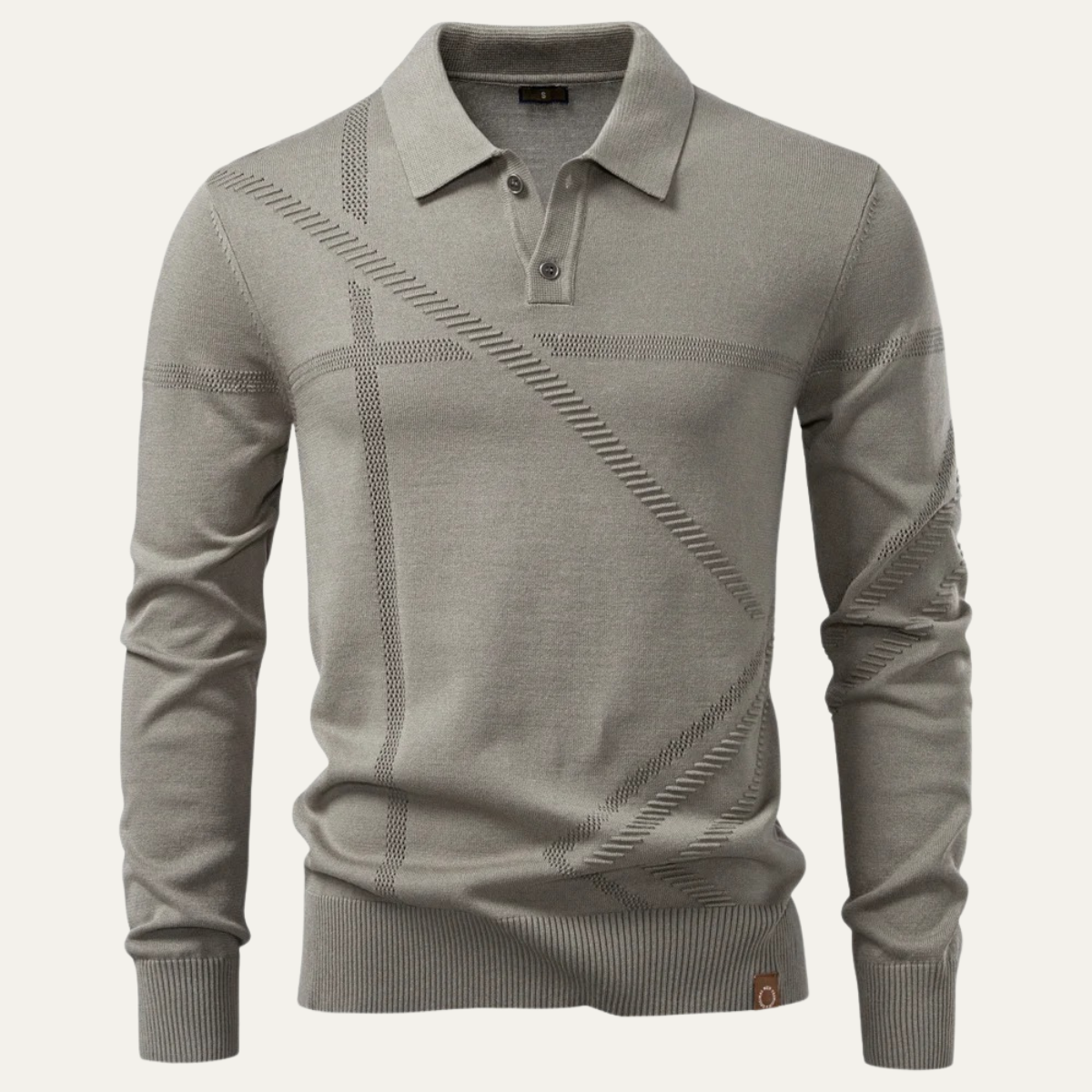 Wade | Men's Lightweight Polo Sweater Gray Geometric Pattern Long Sleeve