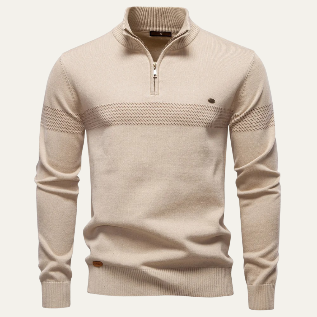 Bram | Men's Quarter Zip Sweater Black Tan Stripe Knit
