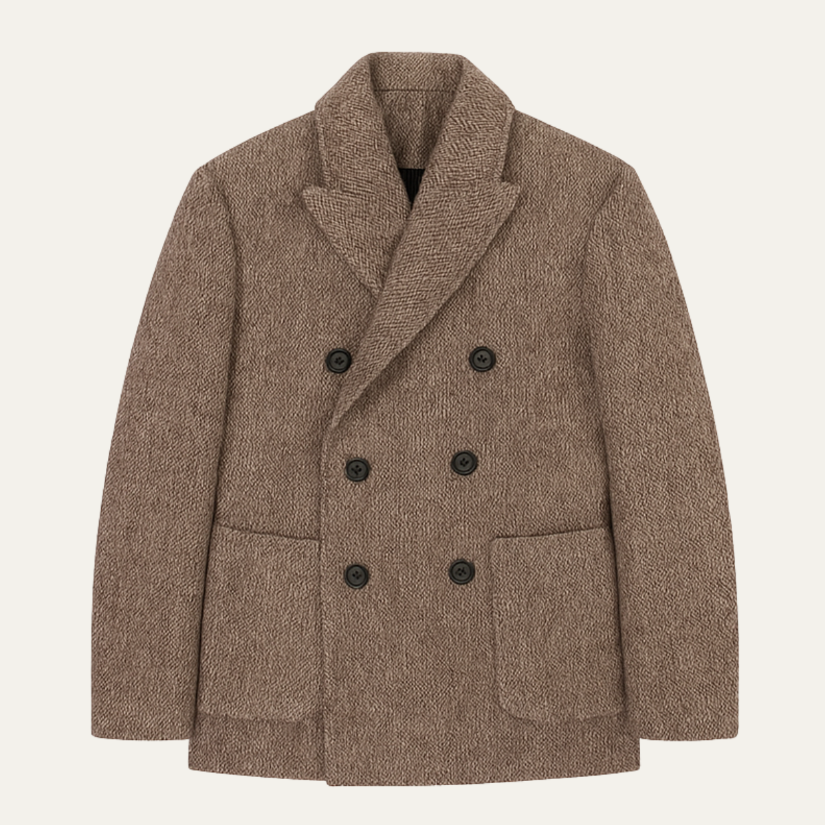 Voss | Men's Double Breasted Tweed Overcoat Gray Wool Blend