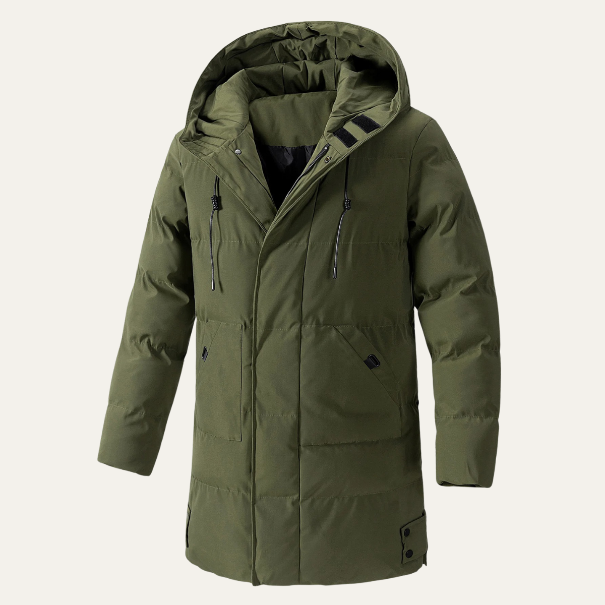 Axel | Men's Puffer Coat Olive Long Hooded Winter