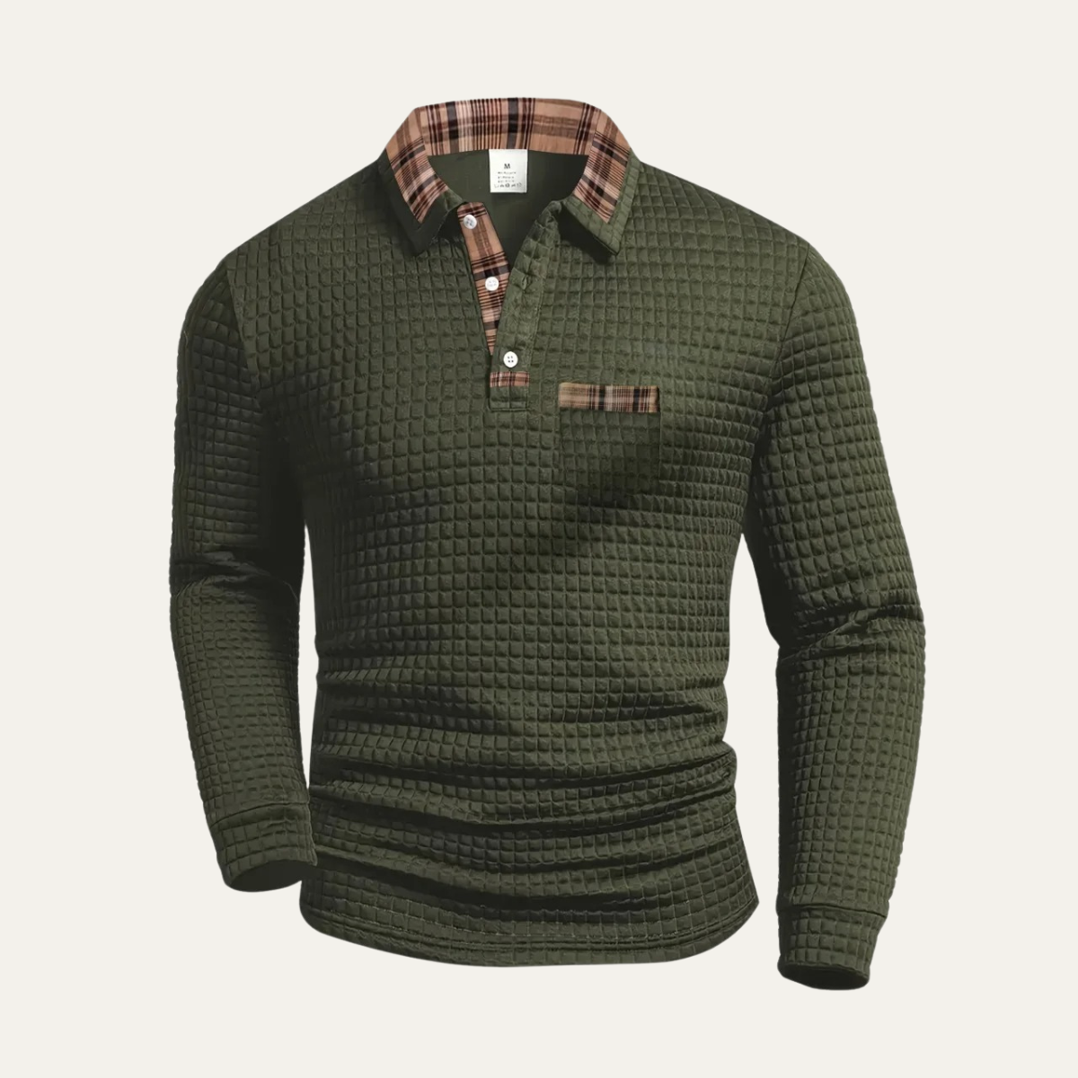 Beau | Men's Waffle Knit Polo Sweater Gray Plaid Collar