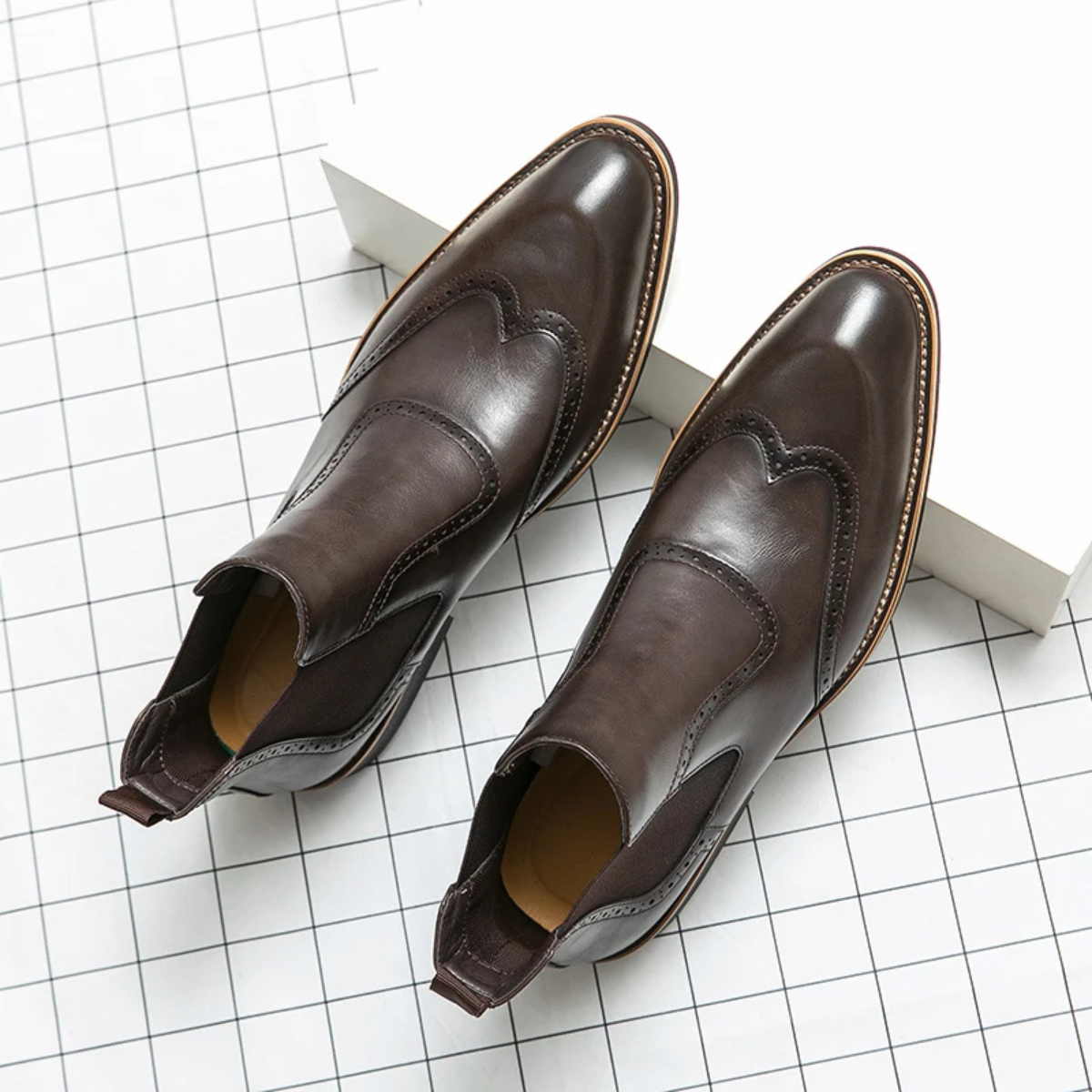 Axel | Men's Brogue Chelsea Dress Boots Brown Leather