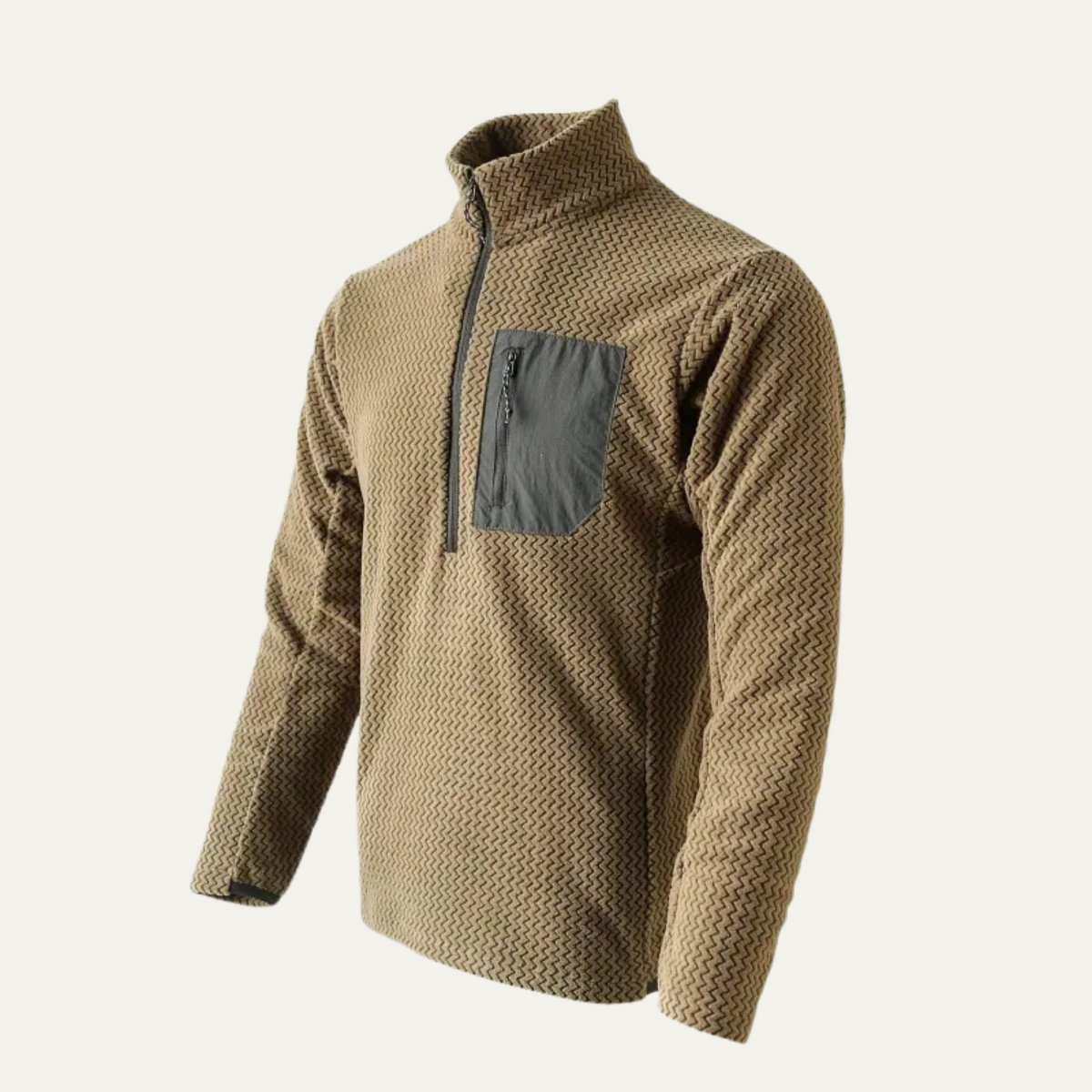 Ezra | Men's Quarter Zip Sweater Cream Knit Chest Pocket