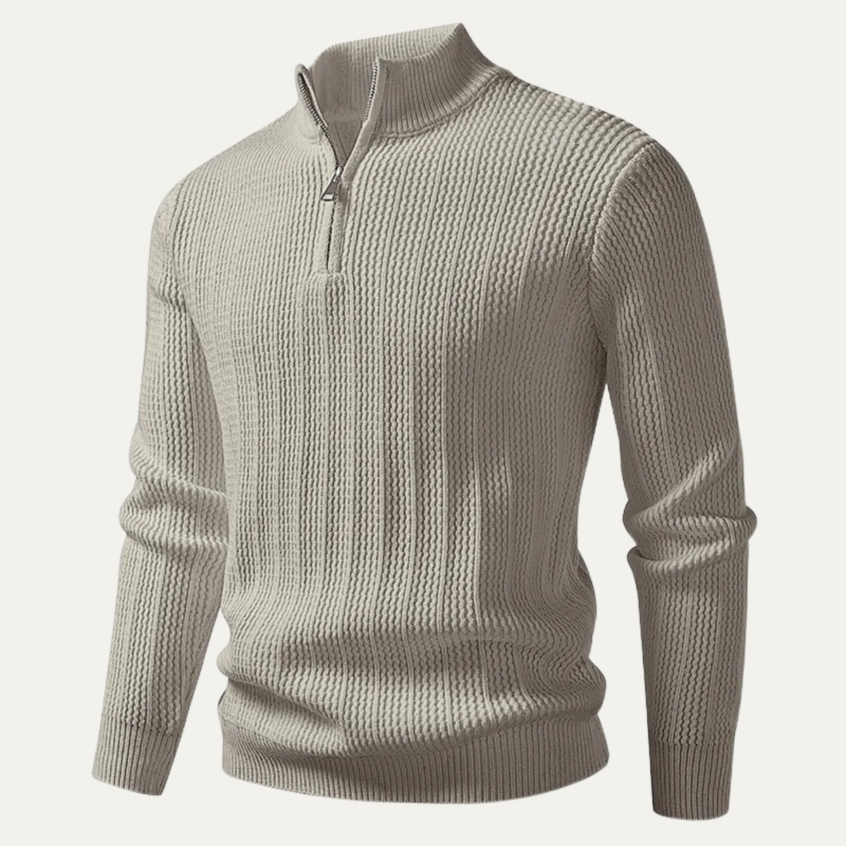 Soren | Men's Quarter Zip Sweater Cream Cable Knit Stand Collar
