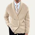 Dama Washington Beau men's double breasted cardigan cream chunky knit shawl collar - front view