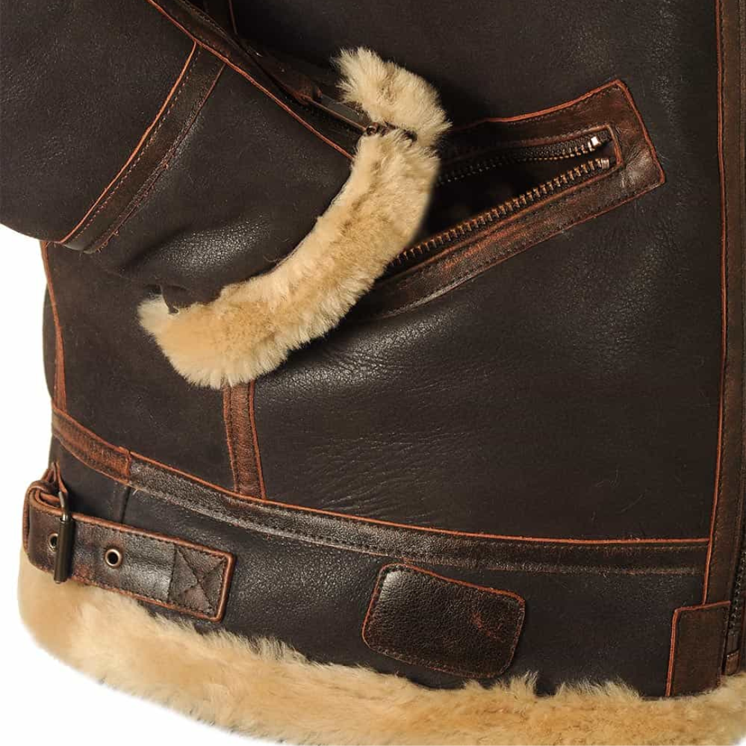 Voss | Men's Sherpa Collar Leather Jacket Brown