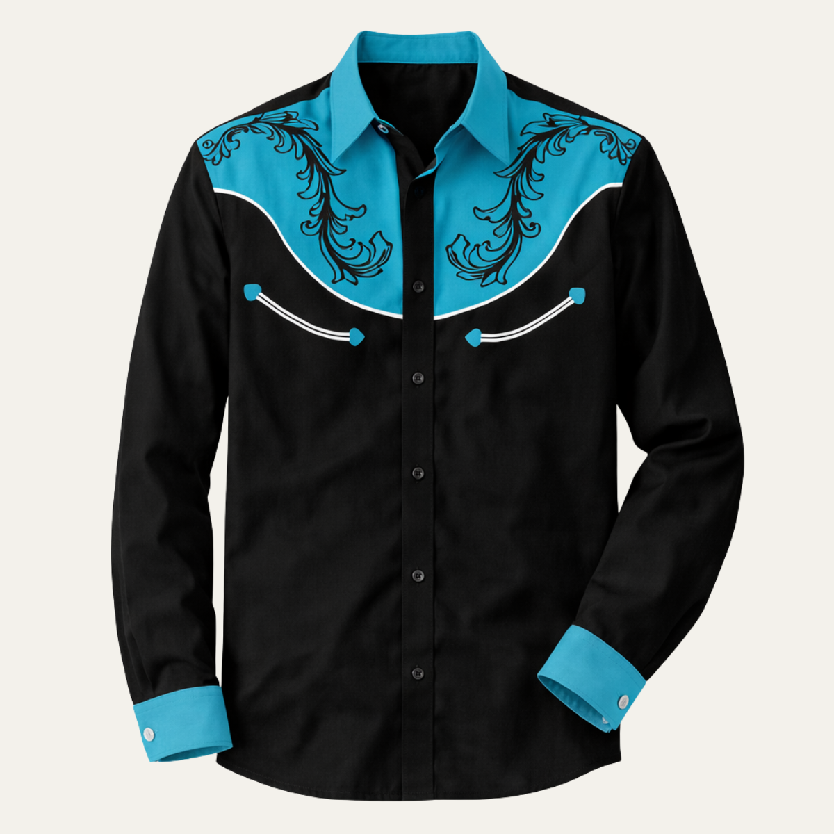 Eli | Men's Western Button Up Shirt Black Turquoise Embroidered