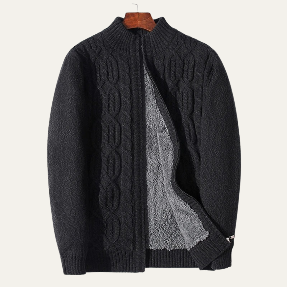 Max | Men's Cable Knit Cardigan Blue Fleece Lined