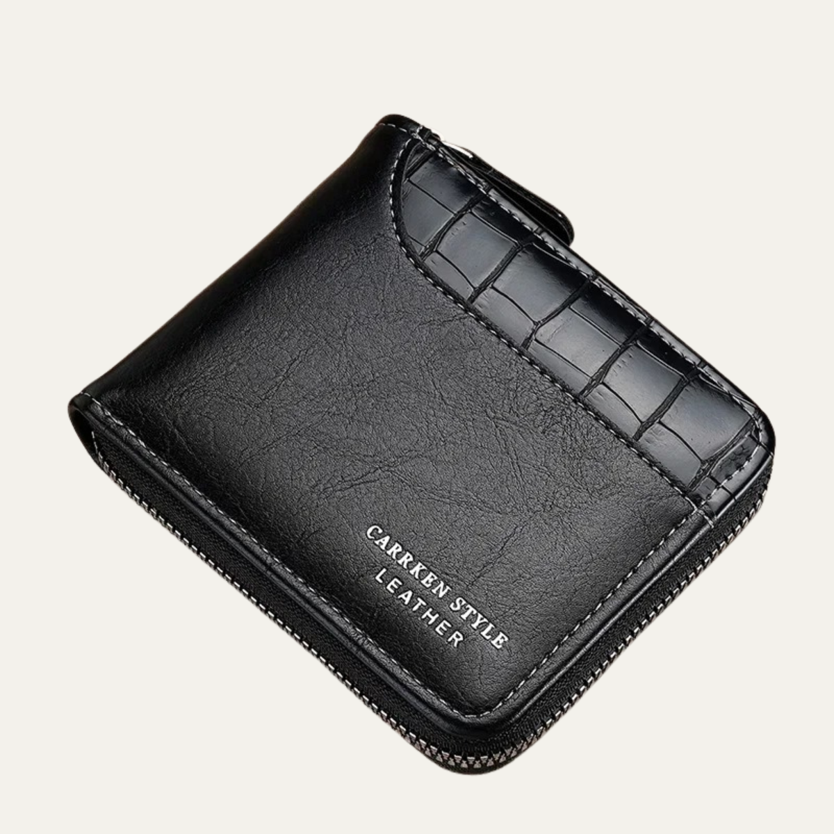 Ash | Men's Black Leather Wallet Croc Embossed Zip Card Case
