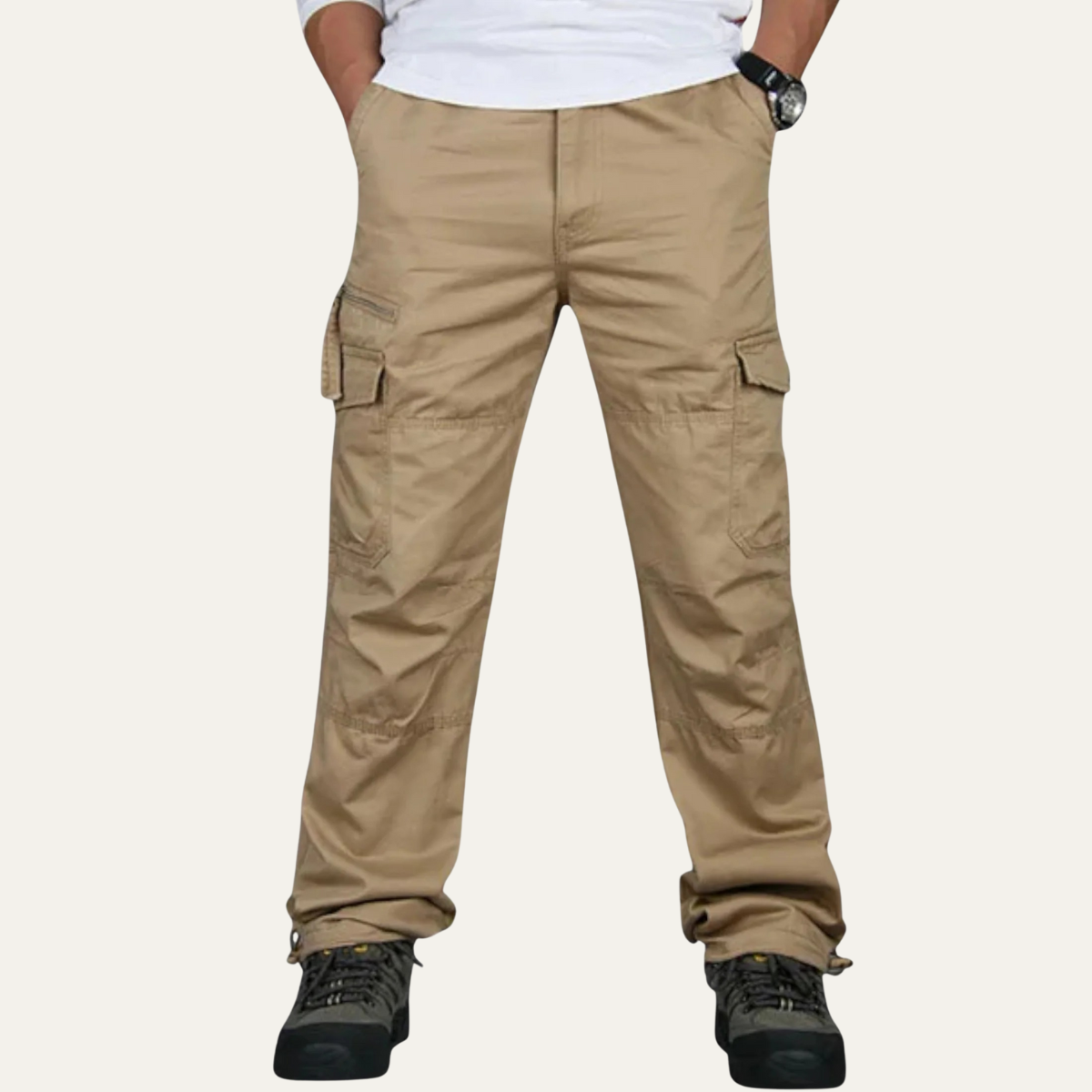 Ezra | Men's Cargo Pants Beige Multiple Pockets Relaxed Fit